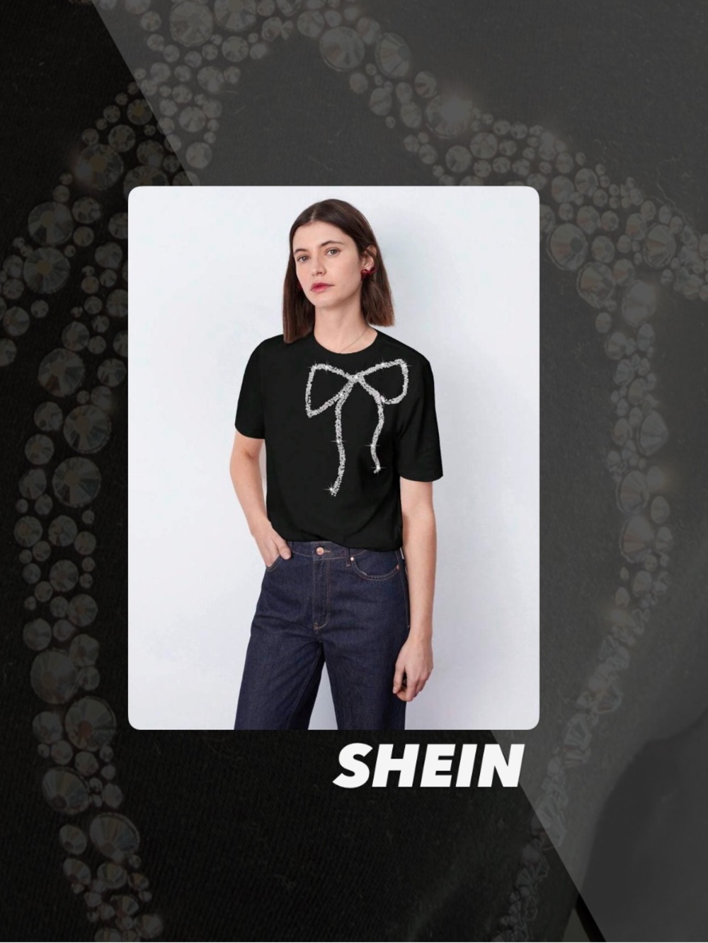 EUC SHEIN Bow Embellished Tee Shirt